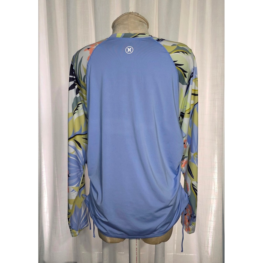Hurley Womens XXL Blue Tropical Floral Raglan Long Sleeve Rash Guard UPF 50+ - Picture 3 of 6
